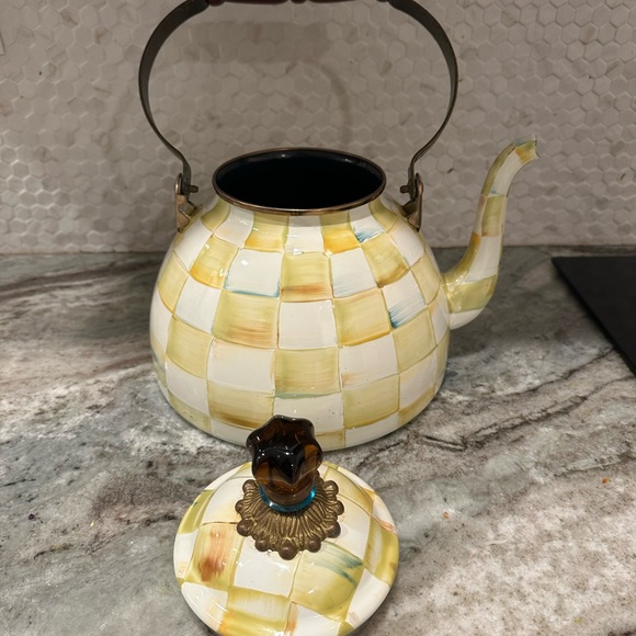 Mackenzie Childs Parchment Check 3 qt Tea Kettle - Picture 2 of 7